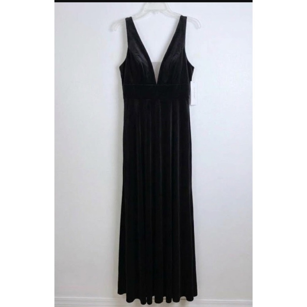 Azazie Sommer Black Velvet V-Neck Sleeveless A-Line Bridesmaid Maxi Dress 14 NWT